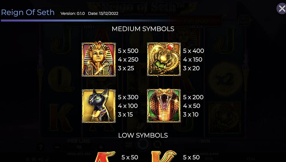 Reign of Seth Egyptian Darkness slot paytable