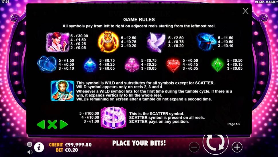 Vegas magic slot paytable