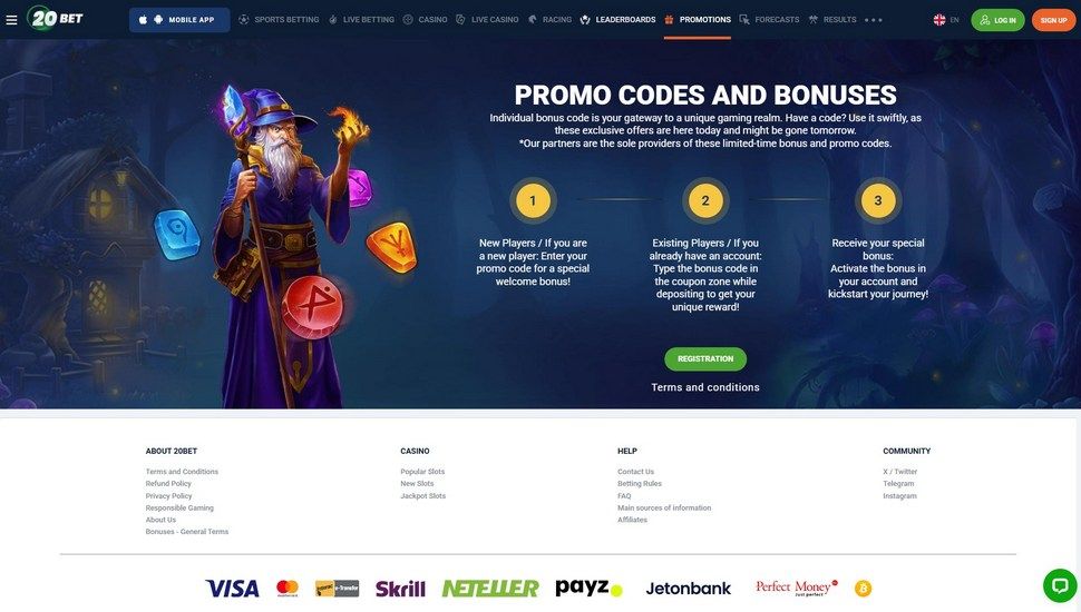 20Bet casino promo codes
