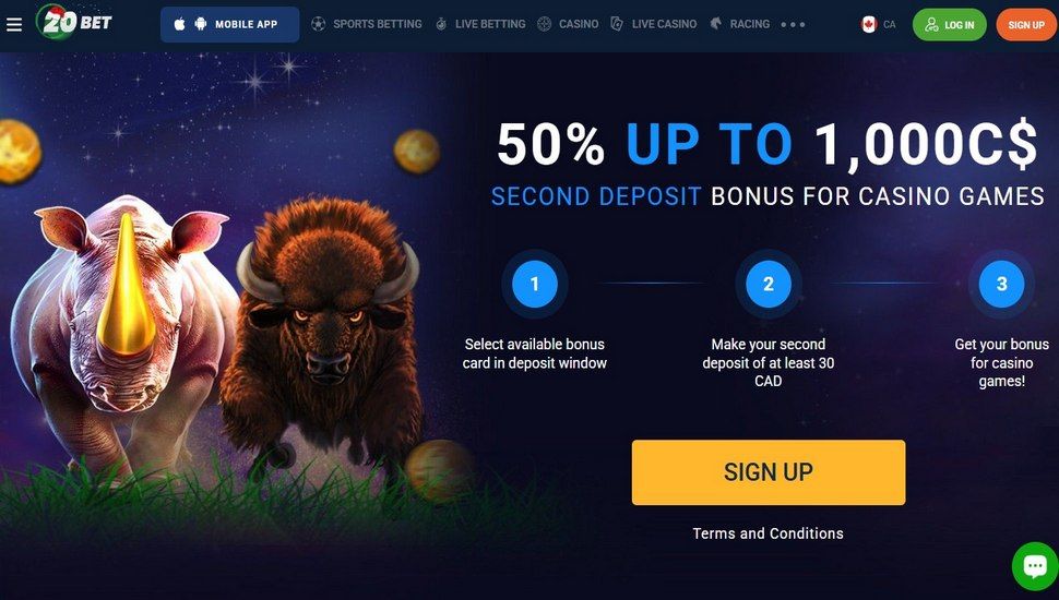 20Bet casino second deposit bonus