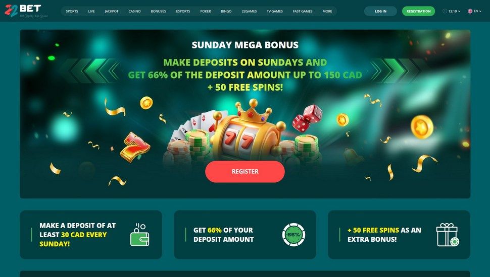 22Bet sunday mega bonus