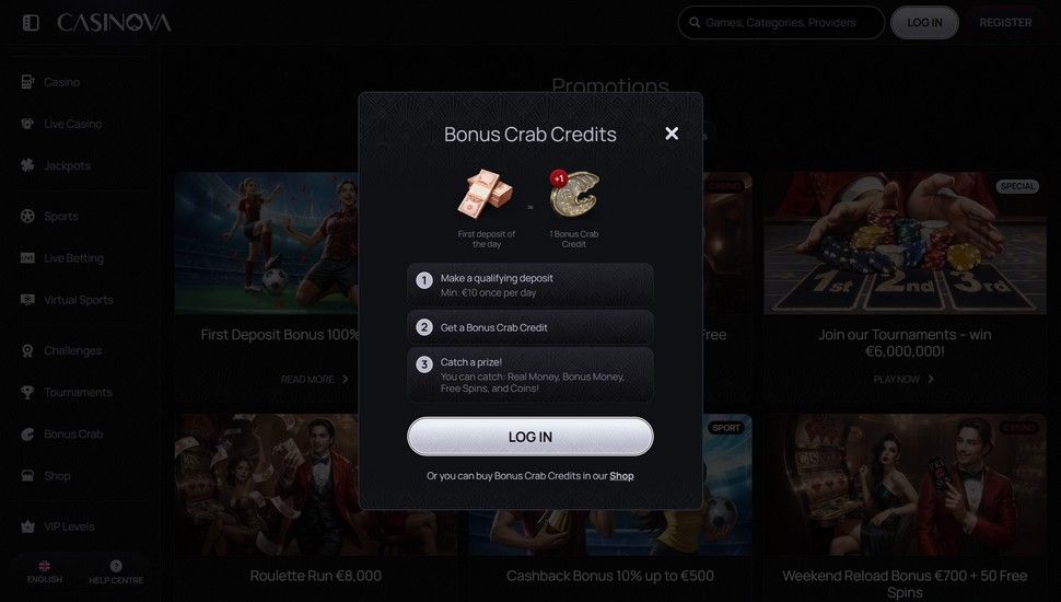 Casinova bonus crab