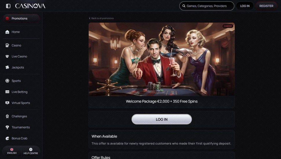 Casinova welcome bonus