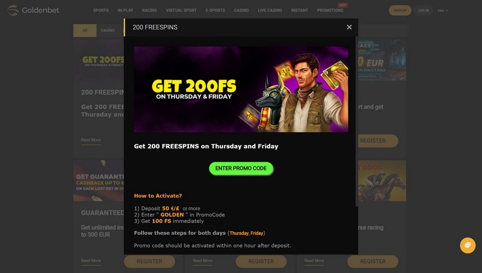 Goldenbet 200 free spins bonus