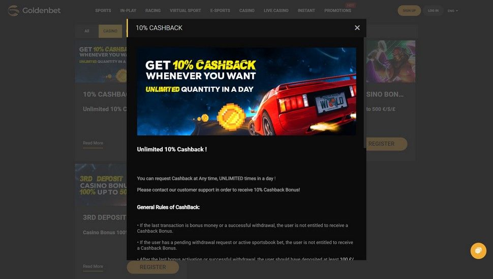 Goldenbet cashback bonus