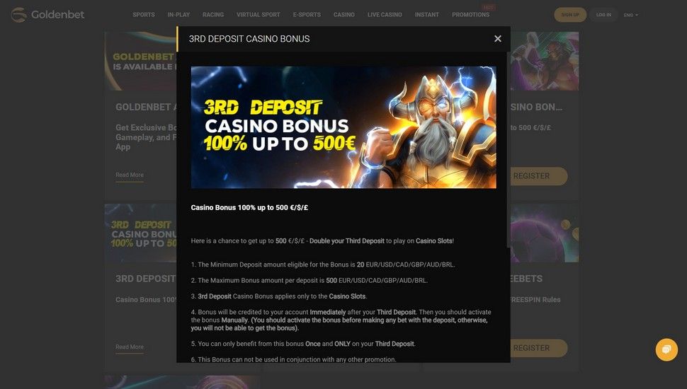 Goldenbet third deposit bonus