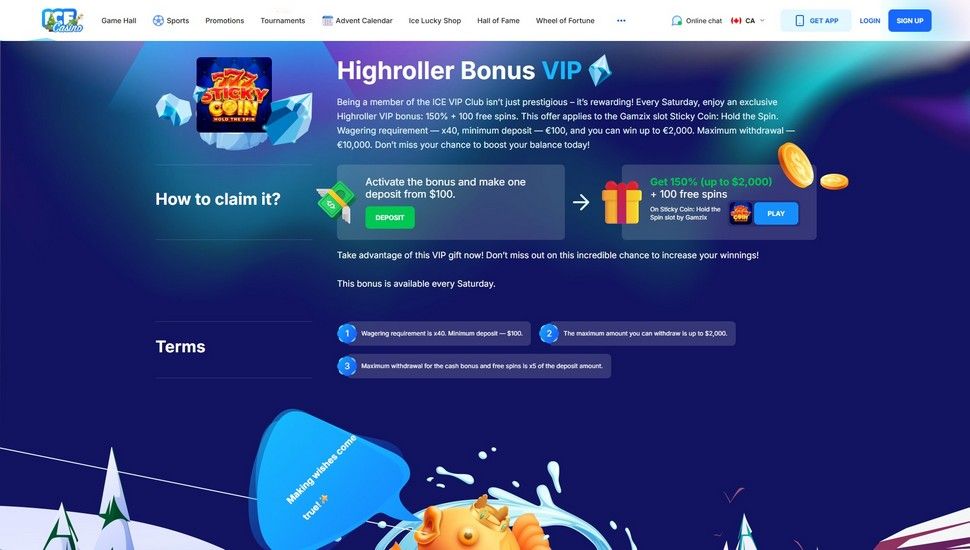 Ice Casino high roller bonus