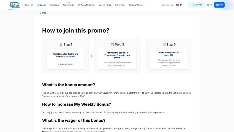 Ice Casino weekly reload bonus