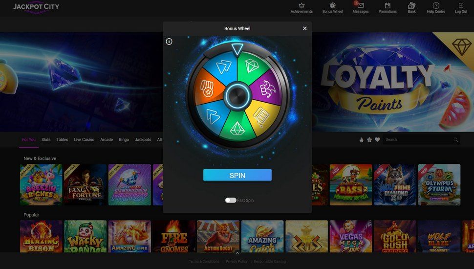Jackpot City casino bonus wheel