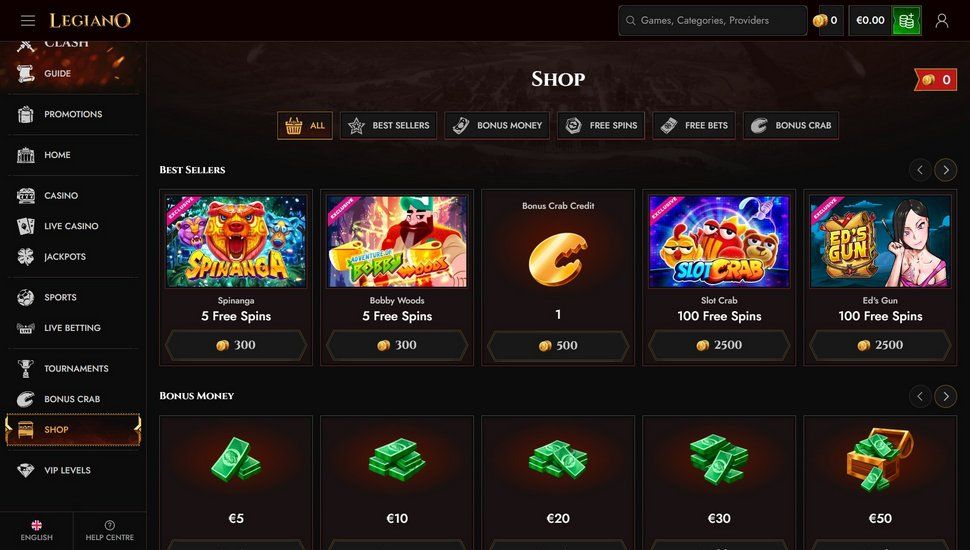 Legiano casino coins and bonus shop