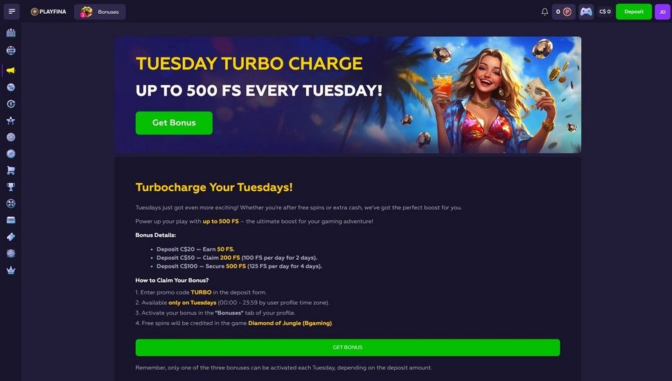 Tuesday Turbo Charge bonus