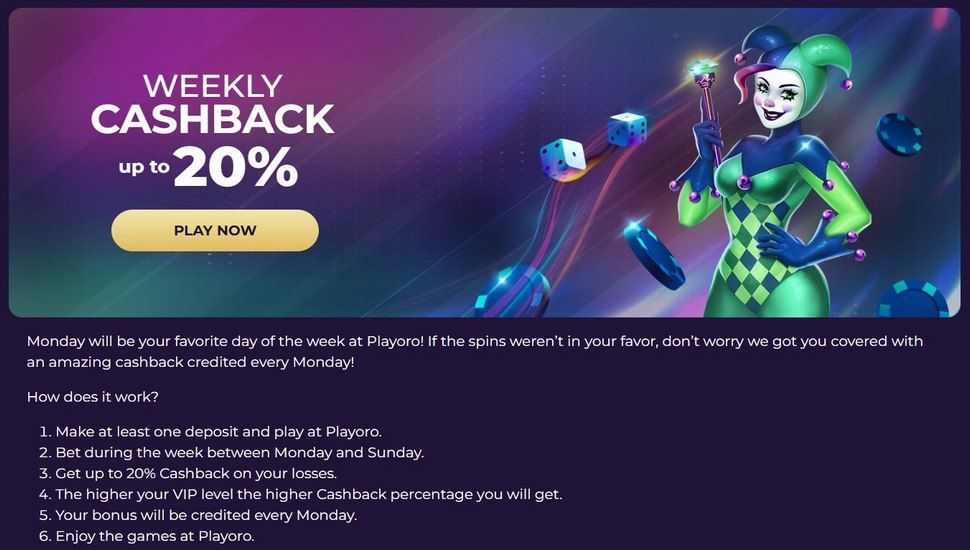 Playoro weekly cashback bonus