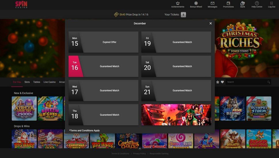 Spin Casino Daily Guaranteed Match