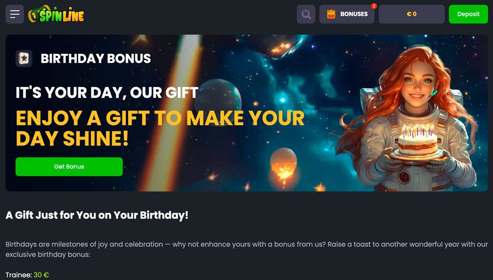 spinline birthday bonus