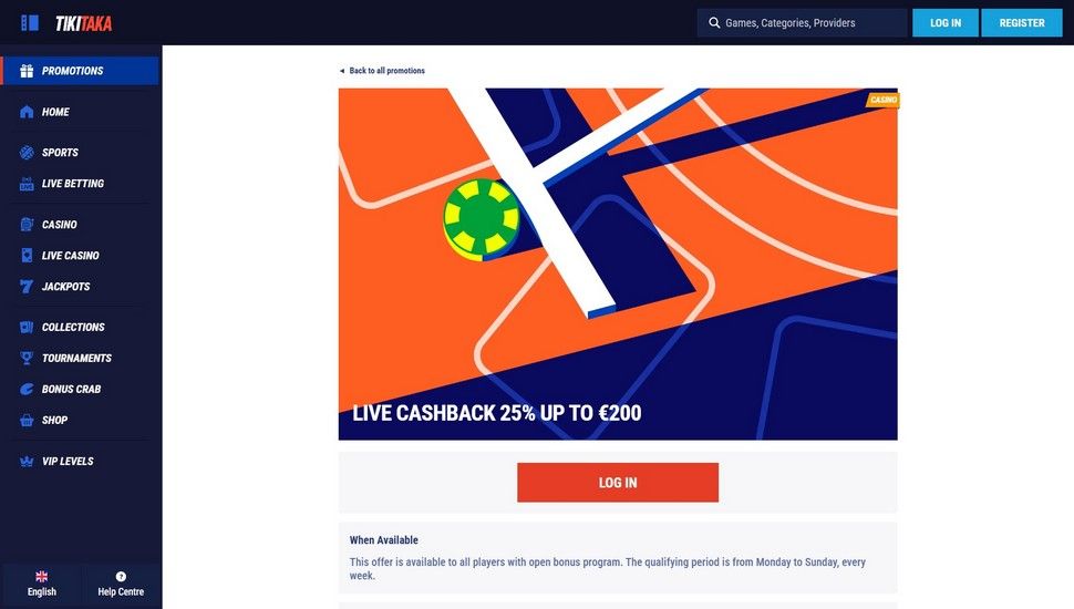 Tikitaka live cashback bonus