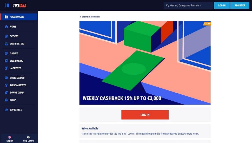 Tikitaka weekly cashback bonus