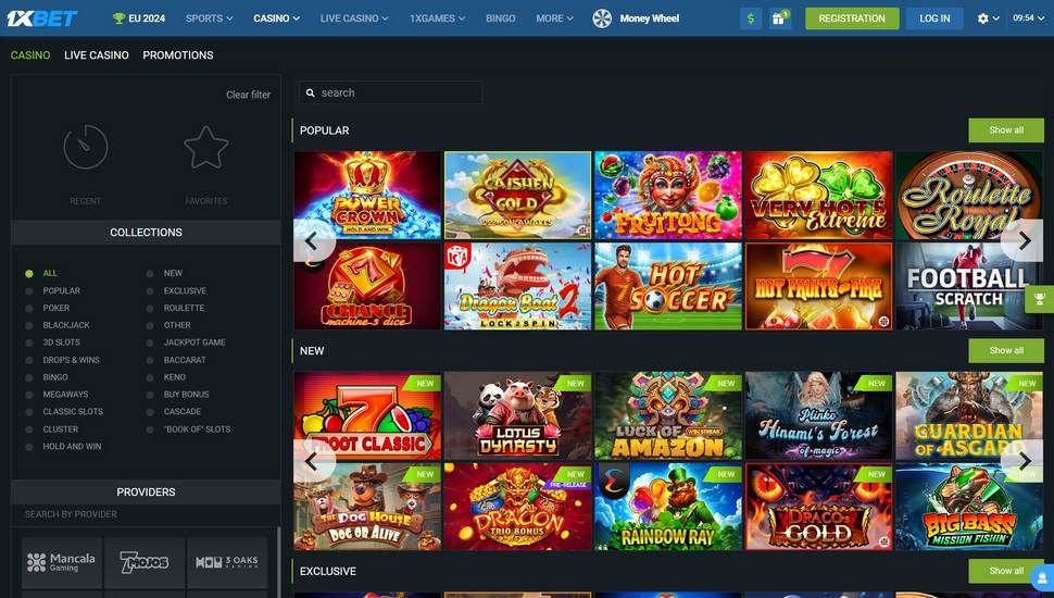 1xBet casino main page