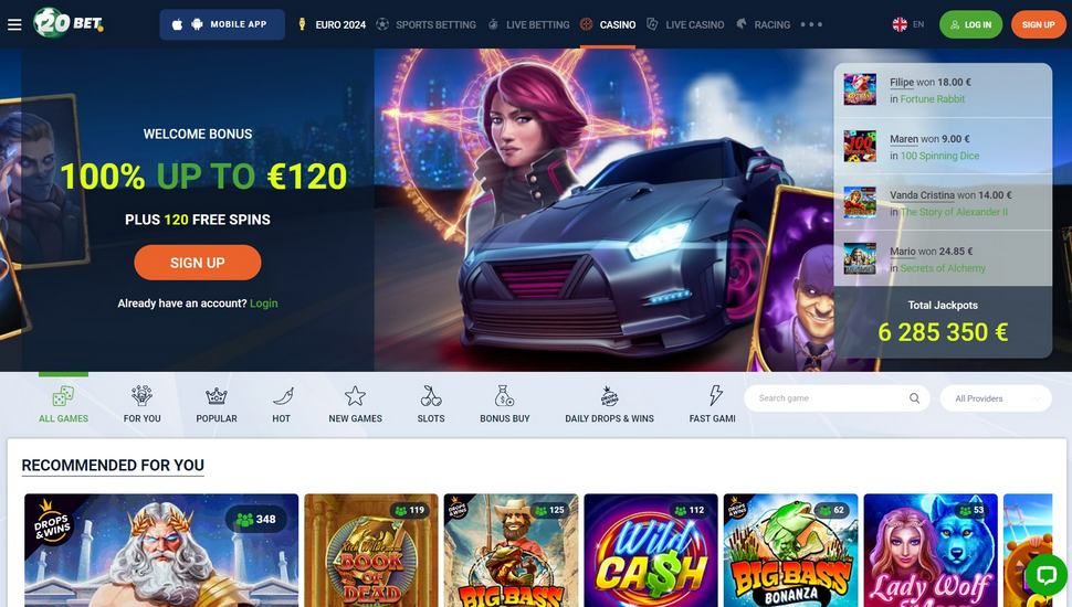 20Bet casino main page