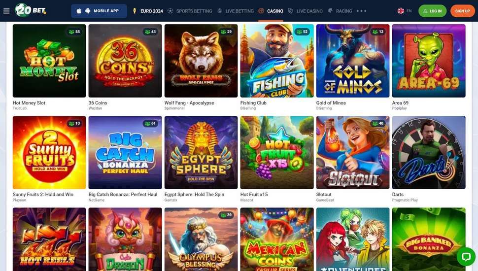 20Bet casino slots page