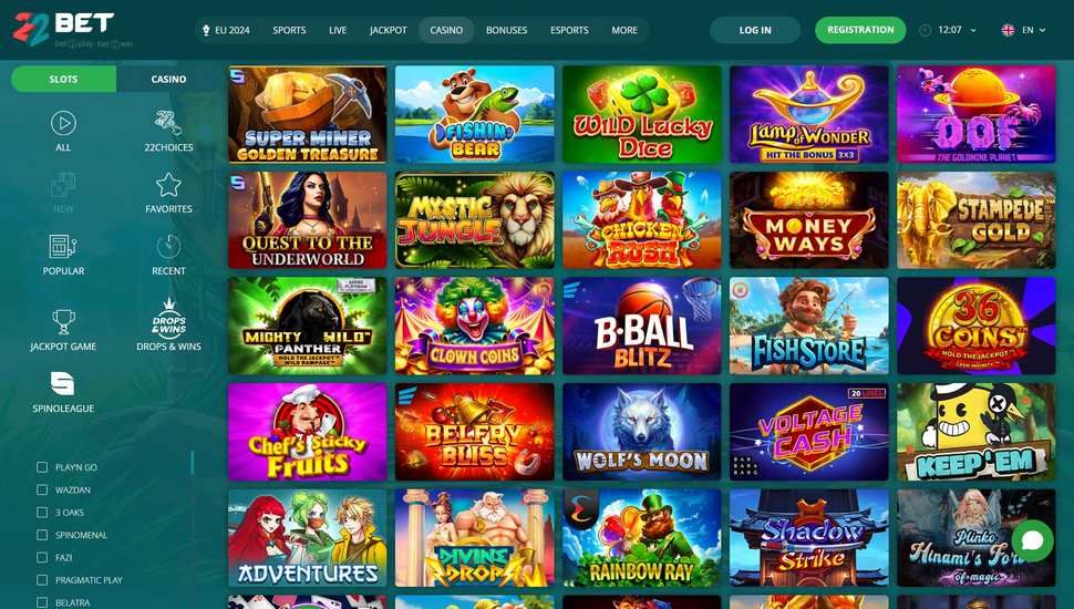 22Bet casino slots page