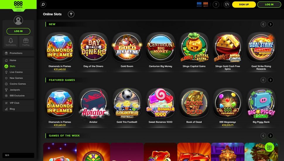 888 Casino slots page