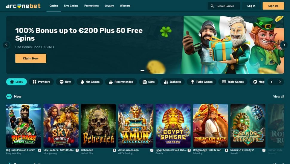 Arcanebet casino main page