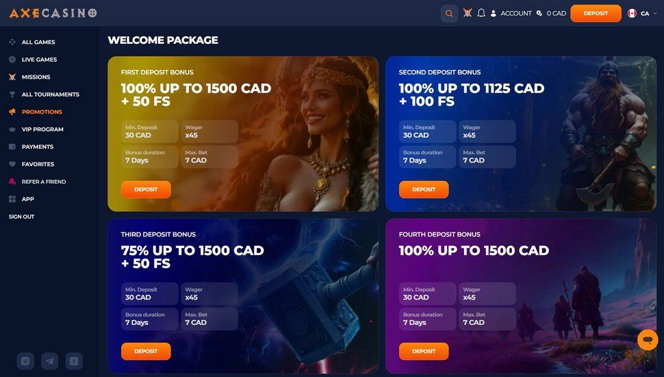 Axe casino bonus page