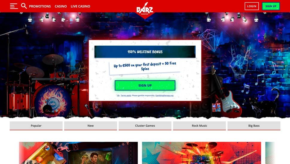 Barz Casino main page