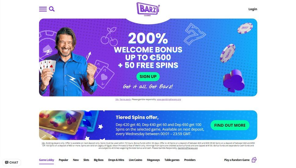 Barz Casino main page