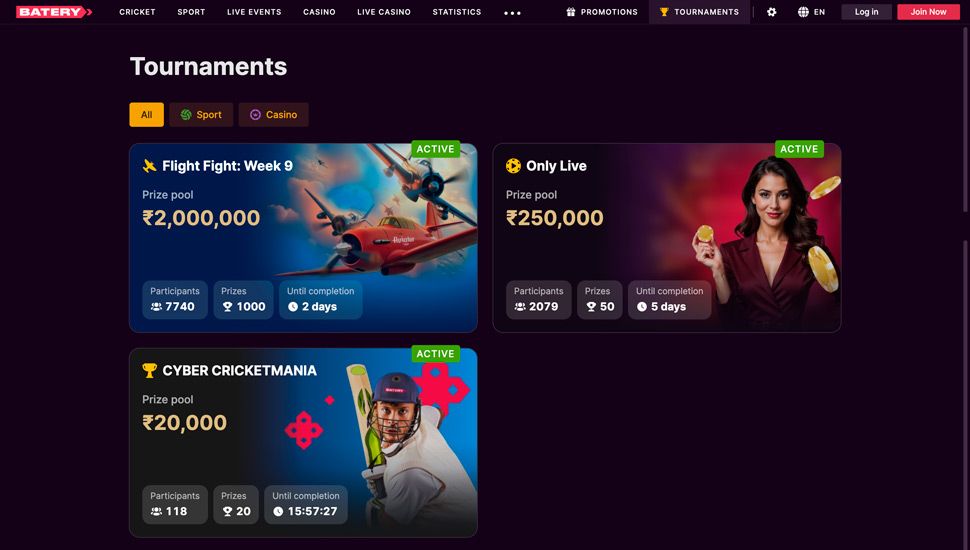 Tournaments at Batery Casino