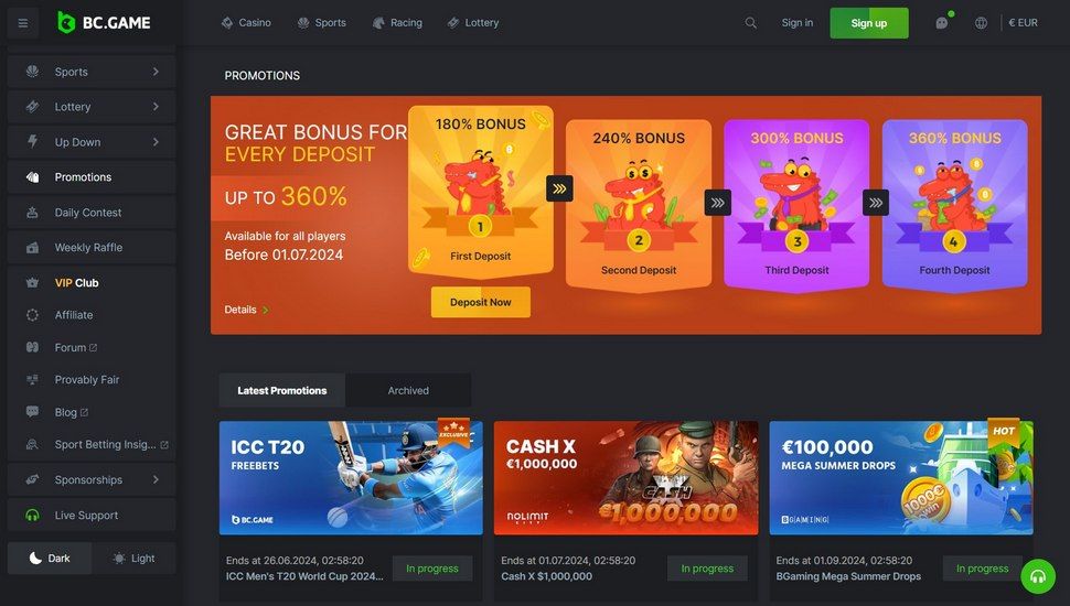 BC.Game casino bonus page