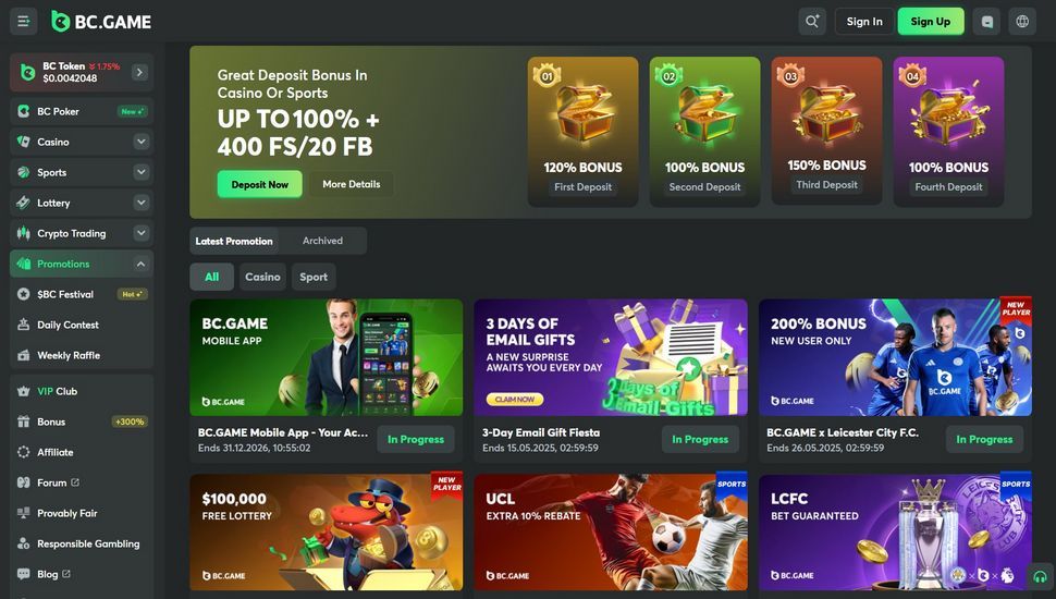 BC.Game casino bonus page