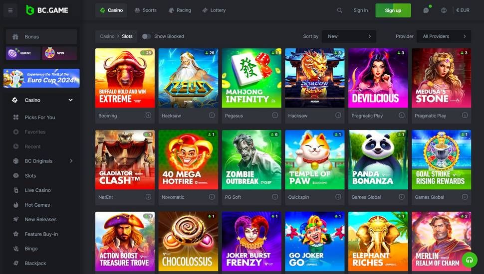 BC.Game casino slots page