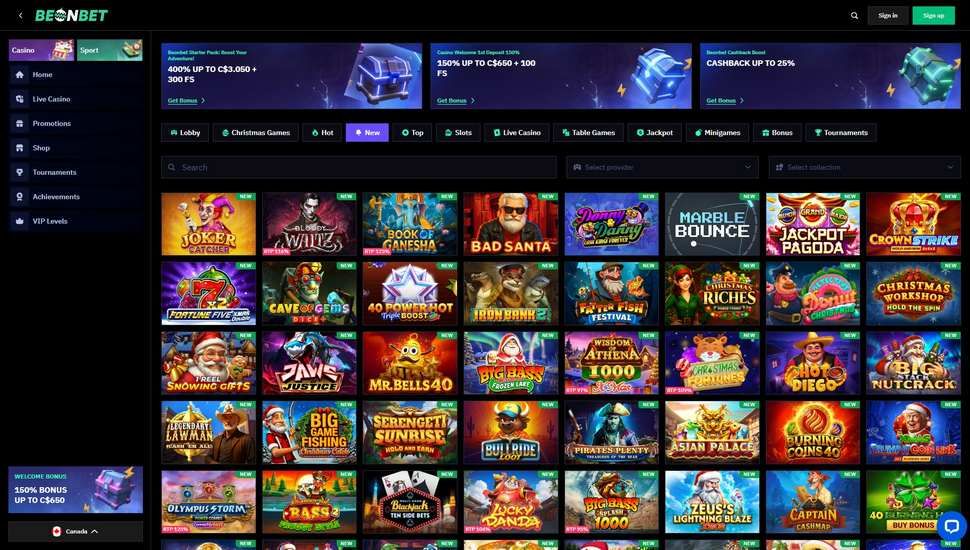 Beonbet casino slots page