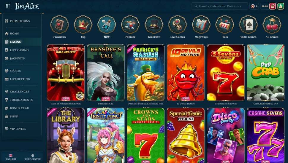 Betalice casino slots page