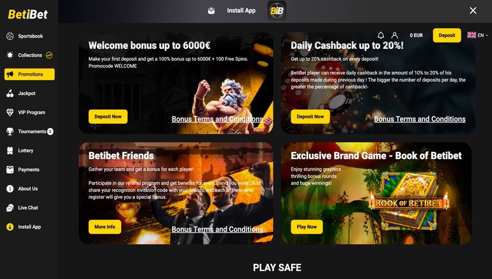 Betibet Casino bonus page