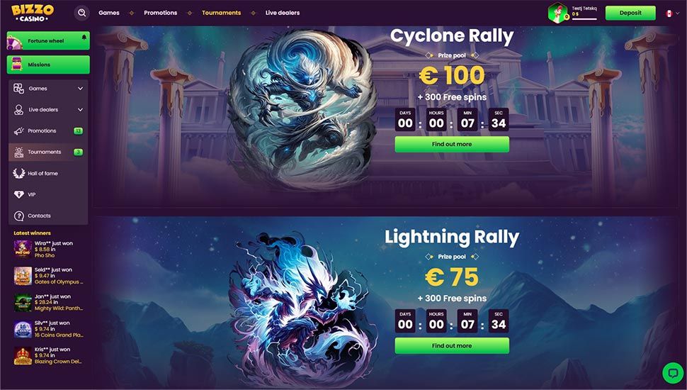 Bizzo Casino tournaments