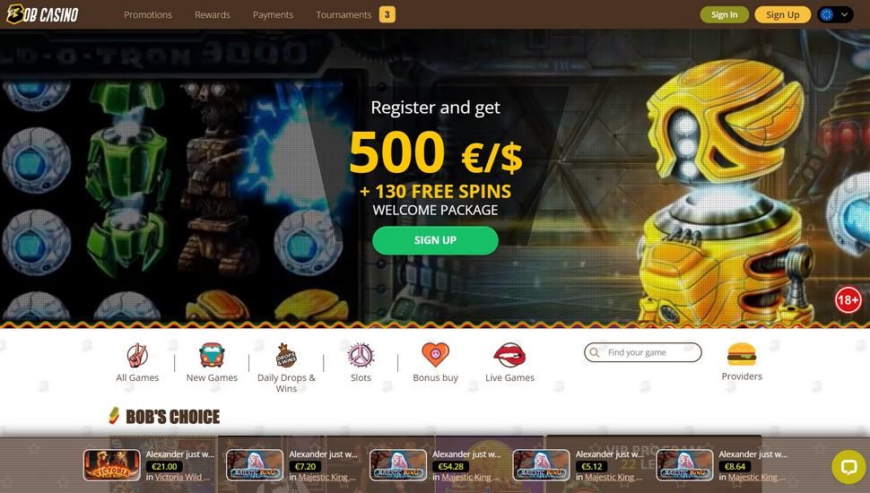 Bob Casino main page