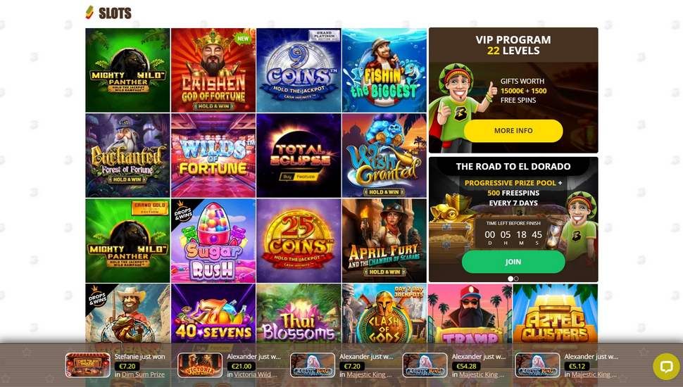 Bob Casino slots page