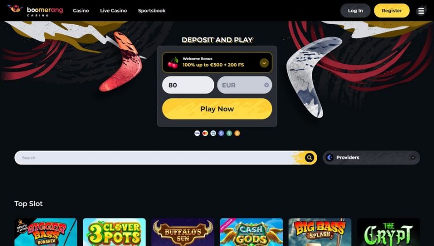 Boomerang casino main page