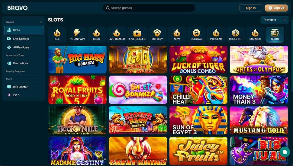 Bravoplay casino slots page