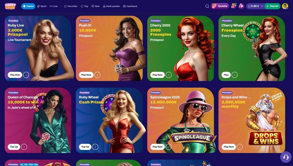 CandySpinz casino tournaments page