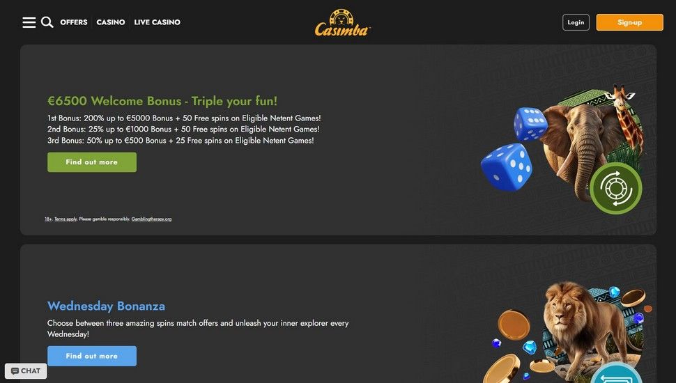 Casimba Casino bonus page