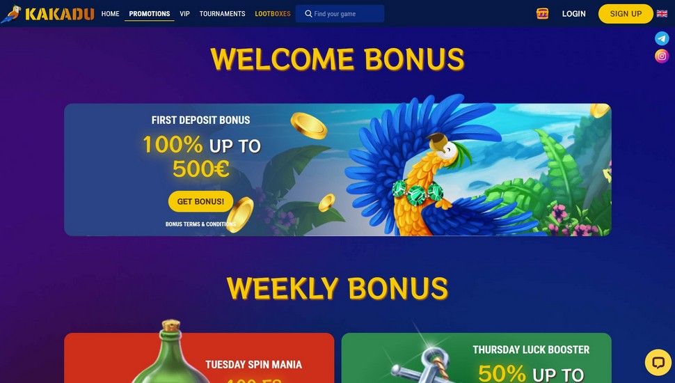 Kakadu Casino bonus page