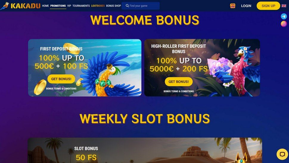 Kakadu Casino bonus page