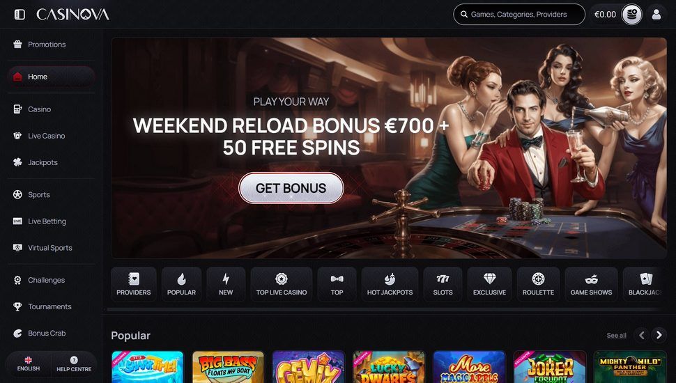 Casinova casino main page