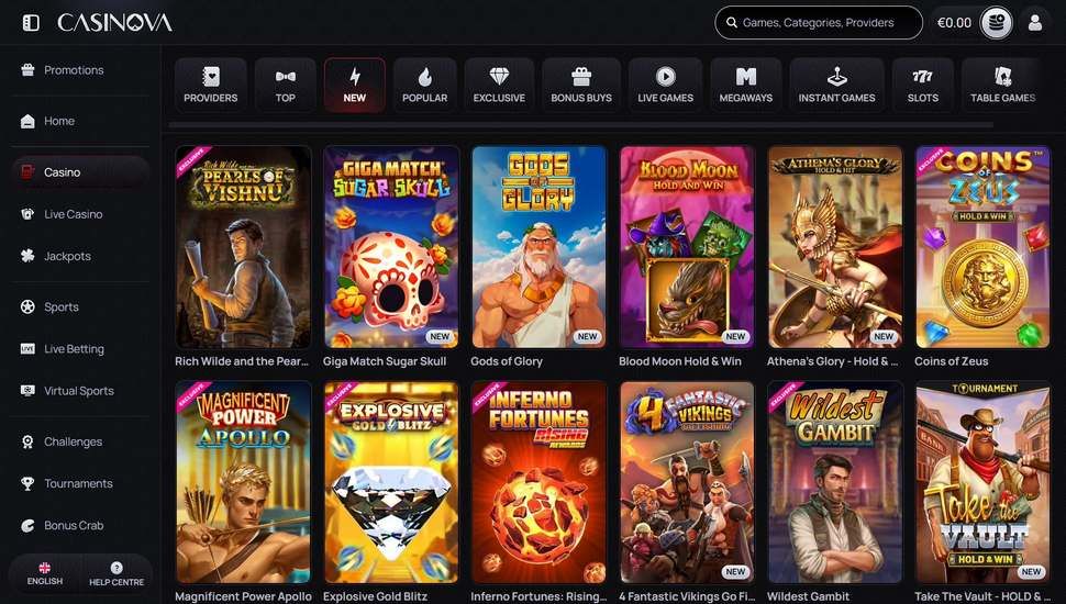 Casinova casino slots page