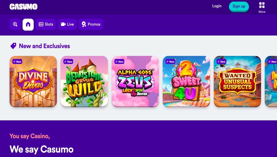 Casumo casino main page