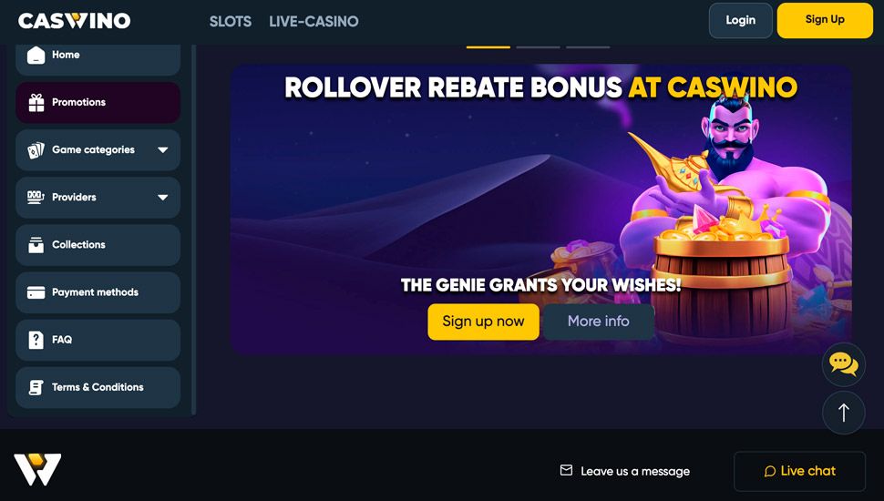 Caswino casino bonus page