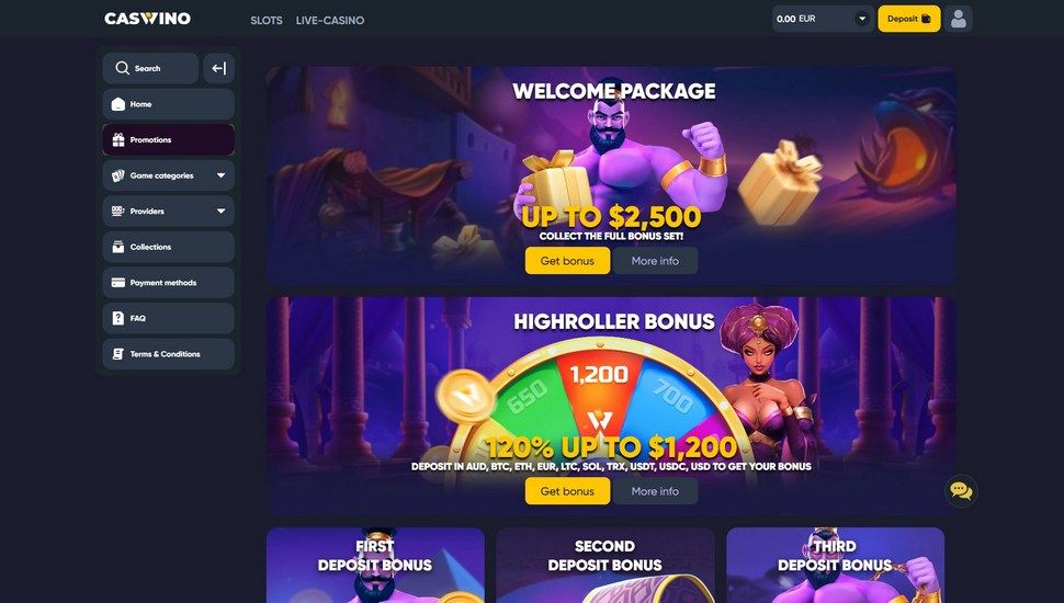 Caswino casino bonus page